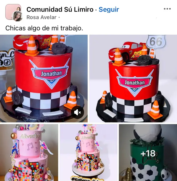 Publicación de Rosa Avelar en la Comunidad Sú Limiro: tortas temáticas de Cars y Alondra